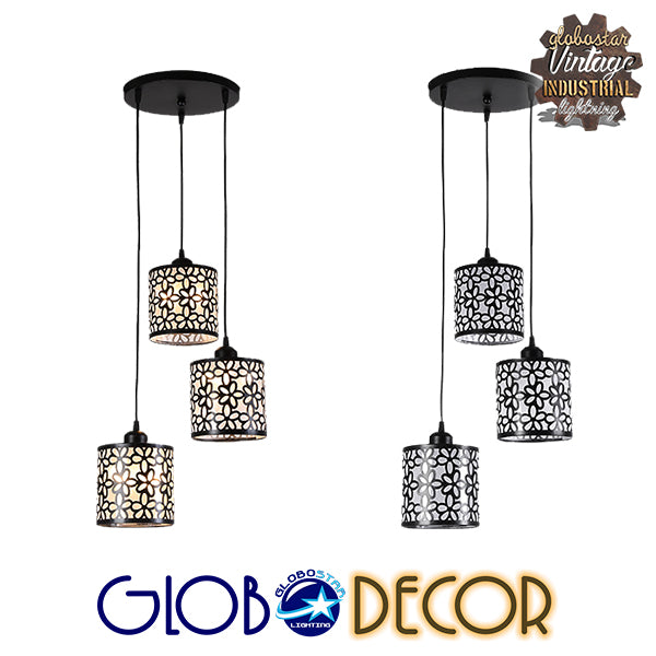 GLOBOSTAR® RAINELDA 01246 Μοντέρνο Κρεμαστό Φωτιστικό Οροφής με Ντουί 3 x E27 AC 220-240V IP20 - Μαύρο & Λευκό - Μ35 x Π35 x Υ110cm