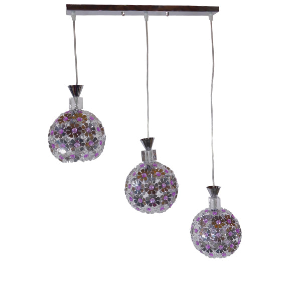 GLOBOSTAR® BOUQUET 01249 Μοντέρνο Κρεμαστό Φωτιστικό Οροφής με Ντουί 3 x E27 AC 220-240V IP20 - Ασημί & Μωβ - Μ66 x Π18 x Υ24cm