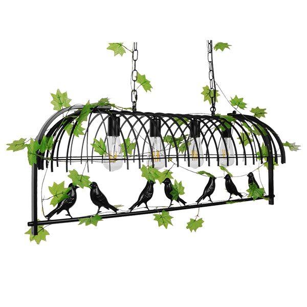 GLOBOSTAR® NEST 01255 Vintage Κρεμαστό Φωτιστικό Οροφής με Ντουί 4 x E27 AC 220-240V IP20 - Mαύρο & Πράσινο - Μ103 x Π34 x Υ36.5cm