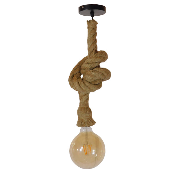 GLOBOSTAR® ROPE 01278 Vintage Κρεμαστό Φωτιστικό Οροφής με Ντουί 1 x E27 AC 220-240V IP20 - Μπεζ - Μ3.5 x Π3.5 x Y100cm
