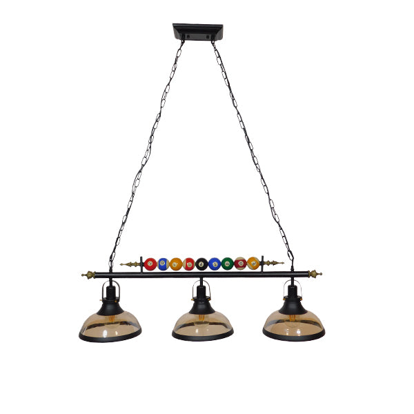 GLOBOSTAR® BILLIARD SERIES 01280 Vintage Κρεμαστό Φωτιστικό Οροφής με Ντουί 3 x E27 AC 220-240V IP20 - Μαύρο & Μελί - Μ96 x Π25 x Υ30cm