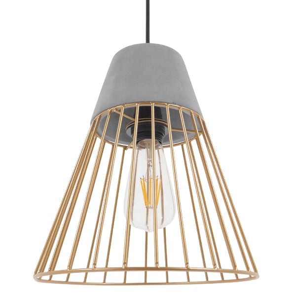 GLOBOSTAR® DURANT 01323 Μοντέρνο Κρεμαστό Φωτιστικό Οροφής με Ντουί 1 x E27 AC 220-240V IP20 - Γκρι & Χρυσό - Μ25 x Π25 x Υ31cm