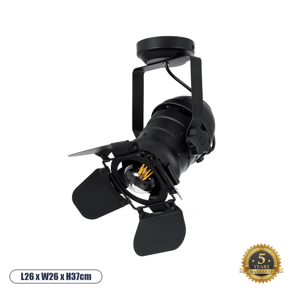 GLOBOSTAR® DETROIT 01372 Vintage Φωτιστικό Οροφής με Ντουί 1 x E27 AC 220-240V IP20 - Μαύρο - Μ26 x Π26 x Υ37cm