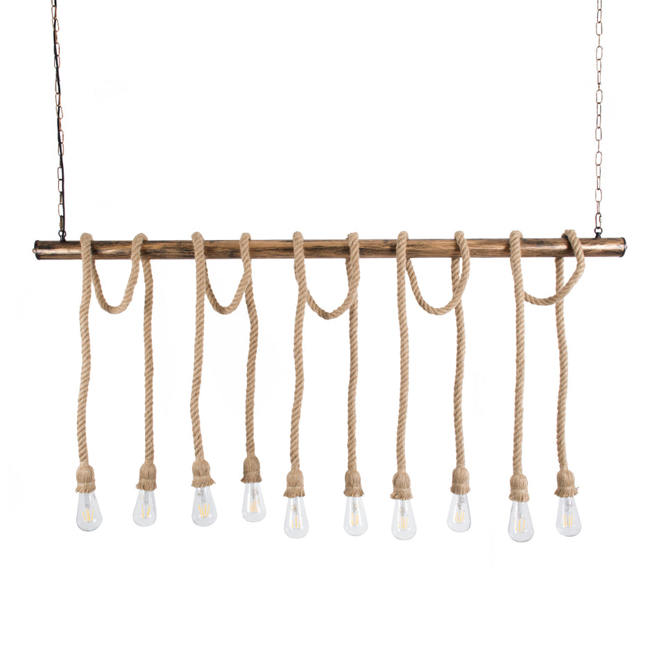 GLOBOSTAR® RAILROAD 01380 Vintage Κρεμαστό Φωτιστικό Οροφής με Ντουί 10 x E27 AC 220-240V IP20 - Μπεζ & Χάλκινο - Μ150 x Π4 x Y62.5cm