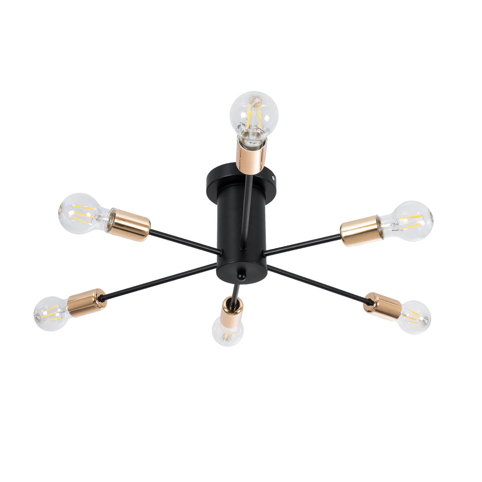 GLOBOSTAR® OLINDA 01384 Μοντέρνο Φωτιστικό Οροφής με Ντουί 6 x E27 AC 220-240V IP20 - Μαύρο & Χάλκινο - Μ60 x Π60 x Υ20cm