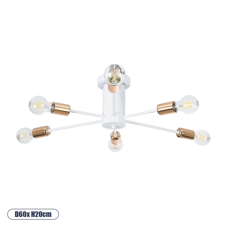 GLOBOSTAR® OLINDA 01385 Μοντέρνο Φωτιστικό Οροφής με Ντουί 6 x E27 AC 220-240V IP20 - Λευκό & Χάλκινο - Μ60 x Π60 x Υ20cm