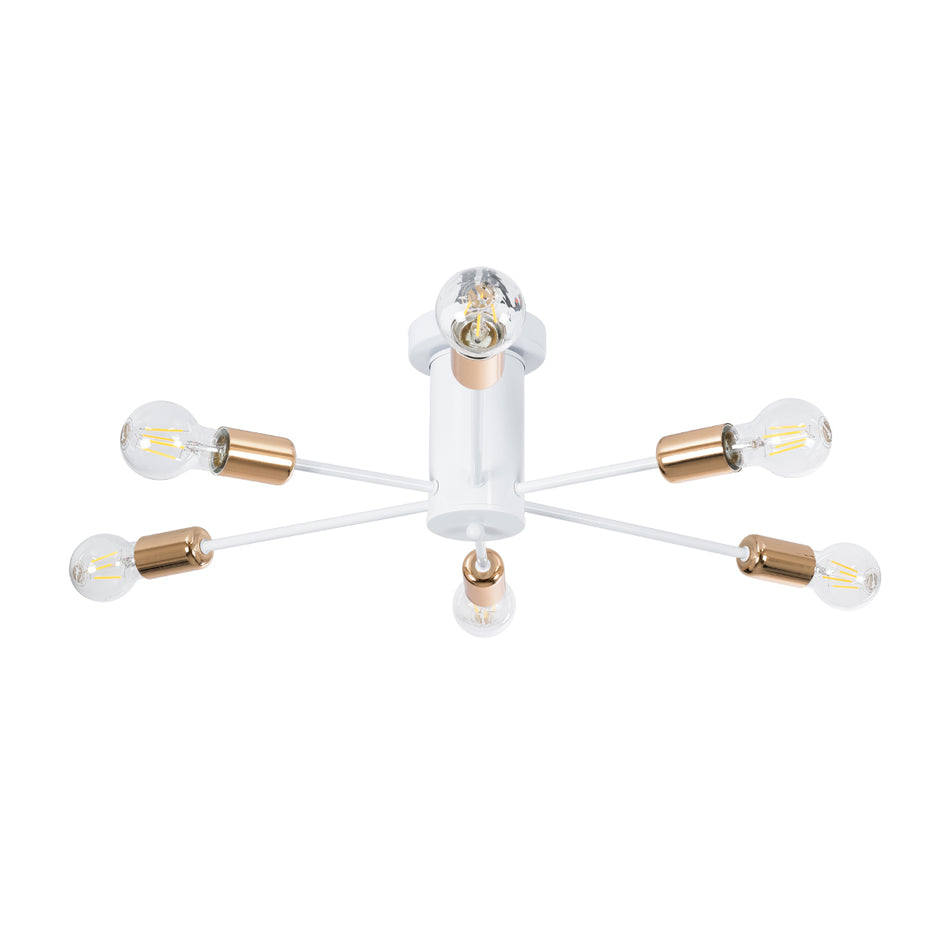 GLOBOSTAR® OLINDA 01385 Μοντέρνο Φωτιστικό Οροφής με Ντουί 6 x E27 AC 220-240V IP20 - Λευκό & Χάλκινο - Μ60 x Π60 x Υ20cm
