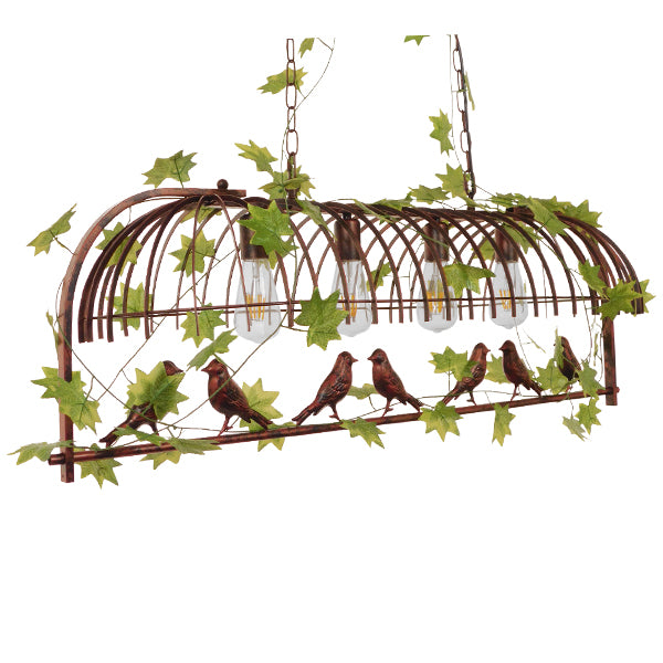 GLOBOSTAR® NEST 01402 Vintage Κρεμαστό Φωτιστικό Οροφής με Ντουί 4 x E27 AC 220-240V IP20 - Χάλκινο & Πράσινο - Μ103 x Π34 x Υ36.5cm