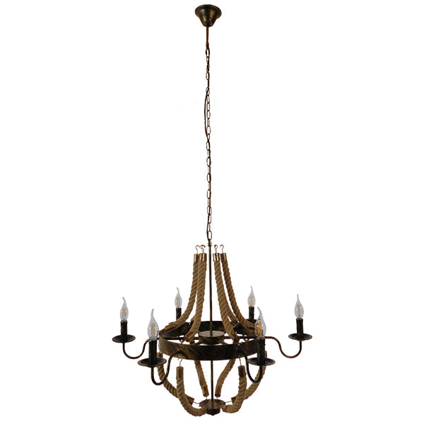 GLOBOSTAR® VICTORIAN 01404 Vintage Κρεμαστό Φωτιστικό Οροφής με Ντουί 6 x E14 AC 220-240V IP20 - Χάλκινο Εφέ Σκουριάς & Μπεζ - Μ85 x Π85 x Υ85cm