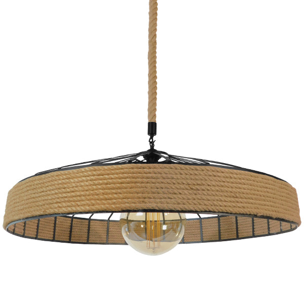 GLOBOSTAR® SAHARA 01416 Boho Κρεμαστό Φωτιστικό Οροφής με Ντουί 1 x E27 AC 220-240V IP20 - Μπεζ & Μαύρο - Μ80 x Π80 x Y25cm