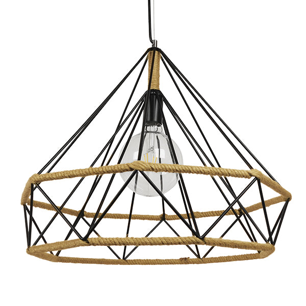 GLOBOSTAR® FLUTED 01422 Vintage Hängeleuchte Deckenleuchte mit Fassung 1 x E27 AC 220-240V IP20 - Schwarz & Beige - L50 x B50 x H44cm