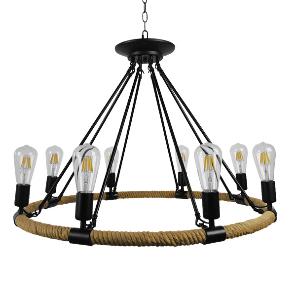 GLOBOSTAR® MILLBANK 01423 Vintage Κρεμαστό Φωτιστικό Οροφής με Ντουί 8 x E27 AC 220-240V IP20 - Μαύρο & Μπεζ - Μ80 x Π80 x Y54cm