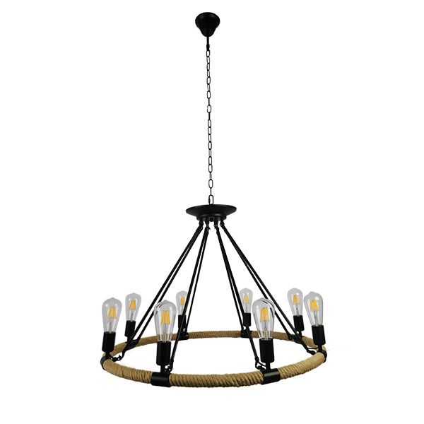 GLOBOSTAR® MILLBANK 01423 Vintage Κρεμαστό Φωτιστικό Οροφής με Ντουί 8 x E27 AC 220-240V IP20 - Μαύρο & Μπεζ - Μ80 x Π80 x Y54cm