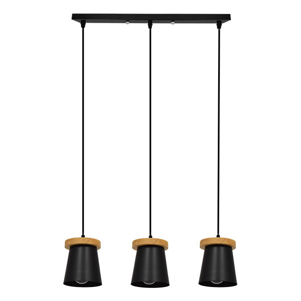 GLOBOSTAR® LANA 01425 Μοντέρνο Κρεμαστό Φωτιστικό Οροφής με Ντουί 3 x E27 AC 220-240V IP20 - Μαύρο & Καφέ - Μ60 x Π13 x Υ18cm