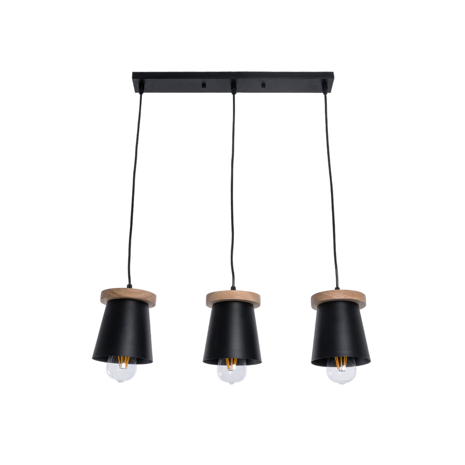 GLOBOSTAR® LANA 01425 Μοντέρνο Κρεμαστό Φωτιστικό Οροφής με Ντουί 3 x E27 AC 220-240V IP20 - Μαύρο & Καφέ - Μ60 x Π13 x Υ18cm