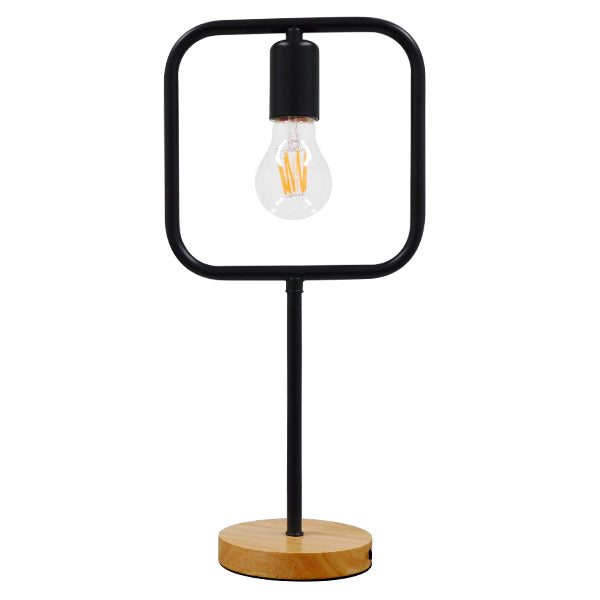 Honor Square 01435 Iluminare modernă de iluminat de masă Porterif unic negru metalic cu bază de stejar din lemn M20 X P20 X Y42CM