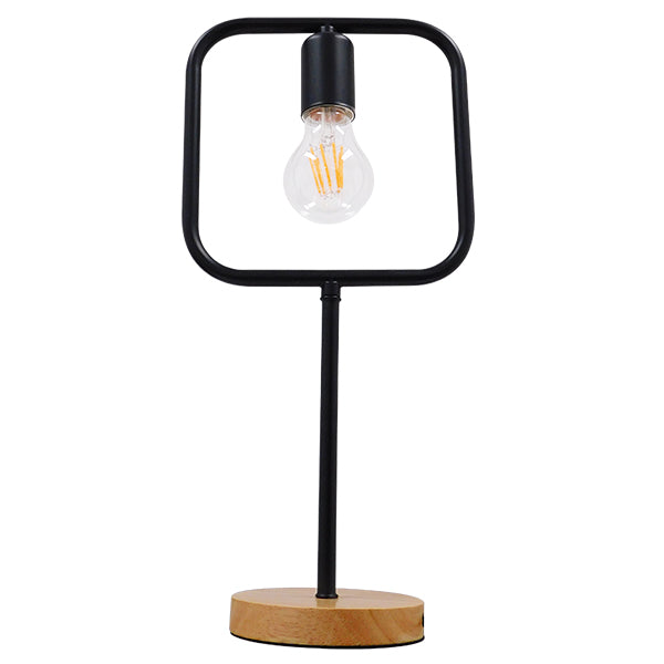 Honor Square 01435 Iluminare modernă de iluminat de masă Porterif unic negru metalic cu bază de stejar din lemn M20 X P20 X Y42CM