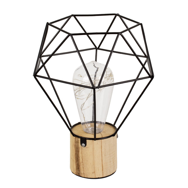 ANTLER 01441 Moderne Tisch-Schreibtischlampe, LED, USB, DC 5 V, Einzelleuchte, Metall, Schwarz, mit Holzsockel, Warmweiß 3000 K, Φ19 x M19 x B19 x H23 cm