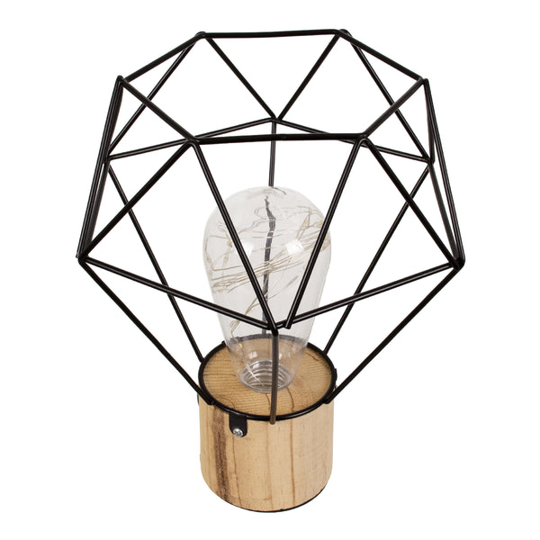 ANTLER 01441 Moderne Tisch-Schreibtischlampe, LED, USB, DC 5 V, Einzelleuchte, Metall, Schwarz, mit Holzsockel, Warmweiß 3000 K, Φ19 x M19 x B19 x H23 cm