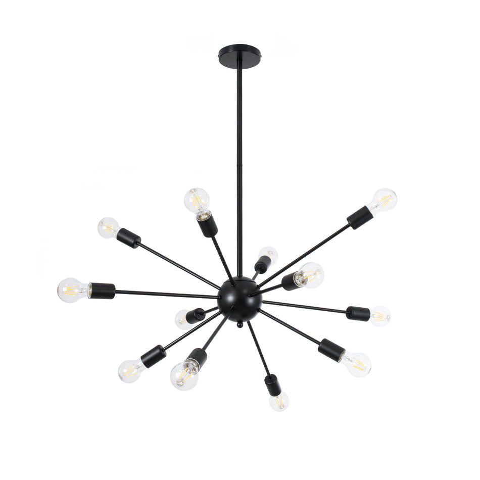 GLOBOSTAR® MILANO 01486 Μοντέρνο Φωτιστικό Οροφής με Ντουί 12 x E27 AC 220-240V IP20 - Μαύρο - Μ80 x Π80 x Υ80cm