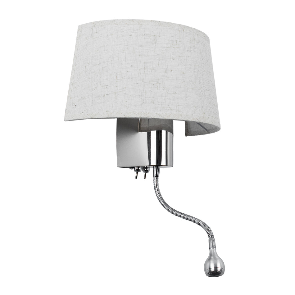 ELEGANT 01493 Μοντέρνο Φωτιστικό Τοίχου - Απλίκα Ξενοδοχείου Reading Light με Ντουί 1 x E27 LED 3W 360lm 36°  IP20 Θερμό Λευκό 2700K - Bridgelux COB Chip - Ασημί & Λευκό - Μ26 x Π16.5 x Υ33cm - 2 Χρόνια Εγγύηση