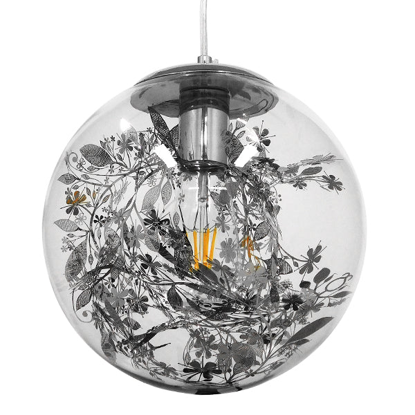 GLOBOSTAR® HARPER 01510 Μοντέρνο Κρεμαστό Φωτιστικό Οροφής με Ντουί 1 x E27 AC 220-240V IP20 - Διάφανο & Ασημί - Μ25 x Π25 x Υ30cm