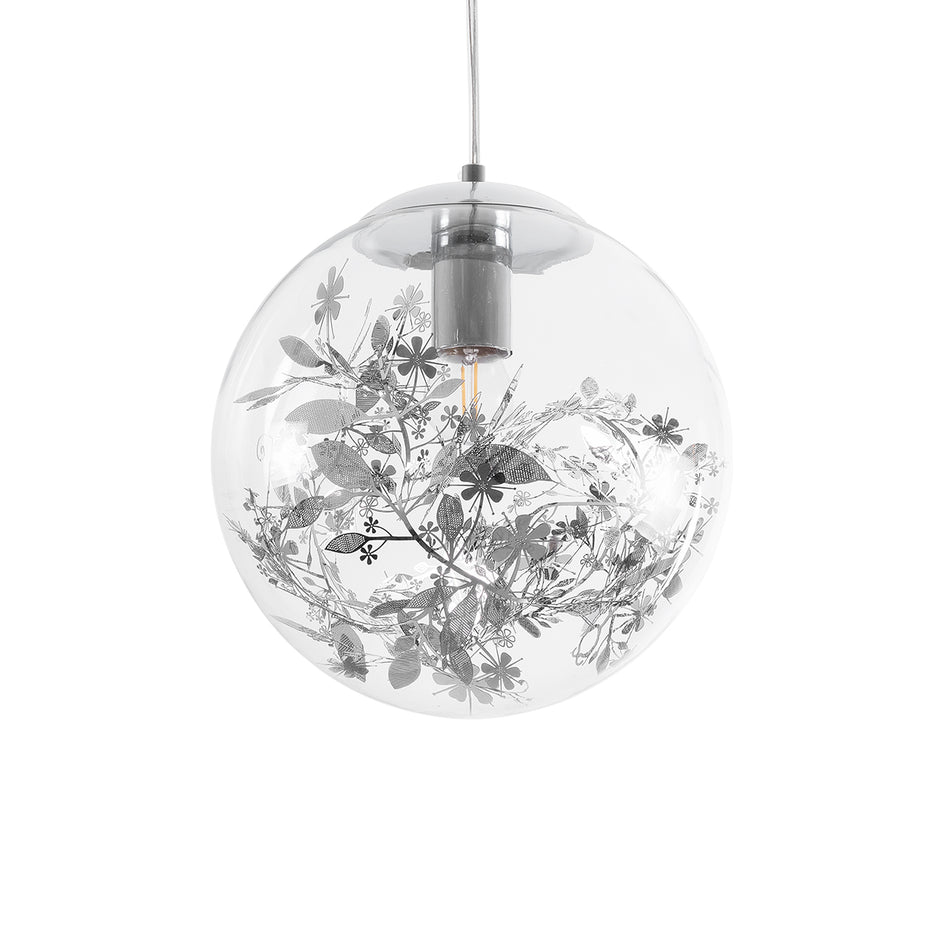 GLOBOSTAR® HARPER 01510 Μοντέρνο Κρεμαστό Φωτιστικό Οροφής με Ντουί 1 x E27 AC 220-240V IP20 - Διάφανο & Ασημί - Μ25 x Π25 x Υ30cm