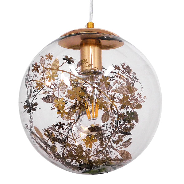 GLOBOSTAR® HARPER 01511 Μοντέρνο Κρεμαστό Φωτιστικό Οροφής με Ντουί 1 x E27 AC 220-240V IP20 - Διάφανο & Χάλκινο - Μ25 x Π25 x Υ30cm