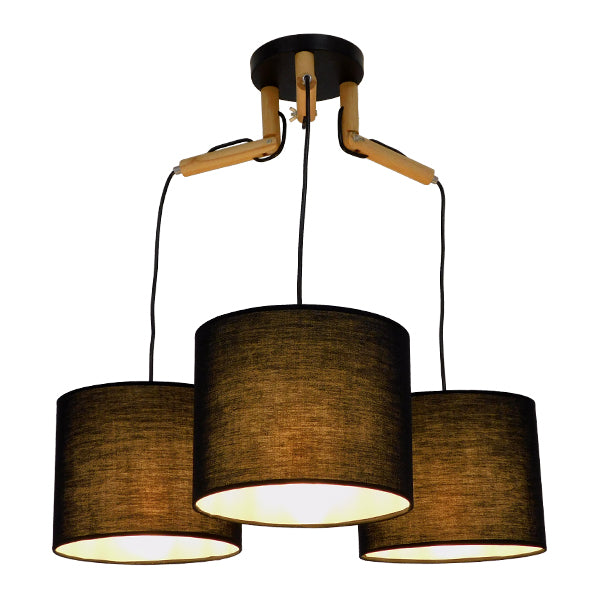 GLOBOSTAR® RAMSON 01525 Μοντέρνο Κρεμαστό Φωτιστικό Οροφής με Ντουί 3 x E27 AC 220-240V IP20 - Μαύρο & Μπεζ - Μ65 x Π65 x Υ20cm