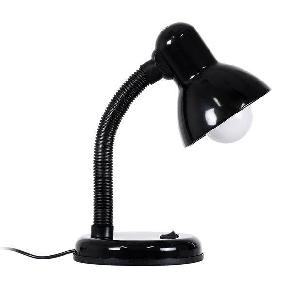 STUDENT BLACK Moderne Büro-Schreibtischlampe, Einzellicht, 1 x E27, Schwarz mit Weiß-Metallic, mit Glocken-EIN/AUS-Schalter