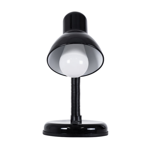 STUDENT BLACK Moderne Büro-Schreibtischlampe, Einzellicht, 1 x E27, Schwarz mit Weiß-Metallic, mit Glocken-EIN/AUS-Schalter