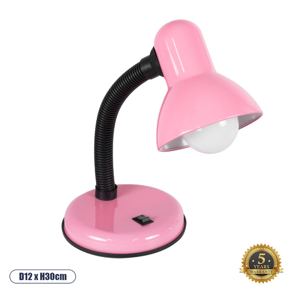 STUDENT PINK Moderne Büro-Tischlampe, Einzellicht, 1 x E27, Rosa mit Weiß-Metallic, mit Glocken-EIN/AUS-Schalter