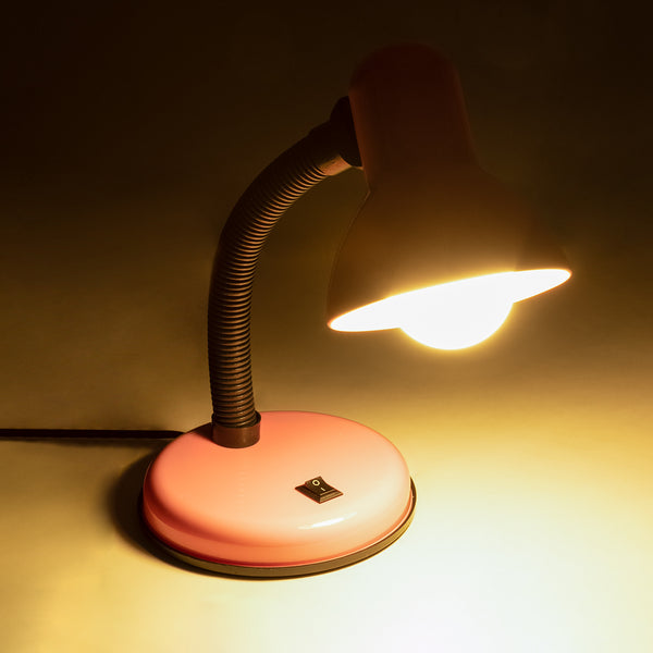 STUDENT PINK Moderne Büro-Tischlampe, Einzellicht, 1 x E27, Rosa mit Weiß-Metallic, mit Glocken-EIN/AUS-Schalter