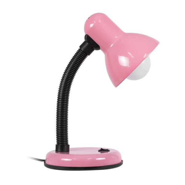 STUDENT PINK Moderne Büro-Tischlampe, Einzellicht, 1 x E27, Rosa mit Weiß-Metallic, mit Glocken-EIN/AUS-Schalter