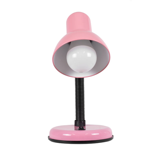 STUDENT PINK Moderne Büro-Tischlampe, Einzellicht, 1 x E27, Rosa mit Weiß-Metallic, mit Glocken-EIN/AUS-Schalter