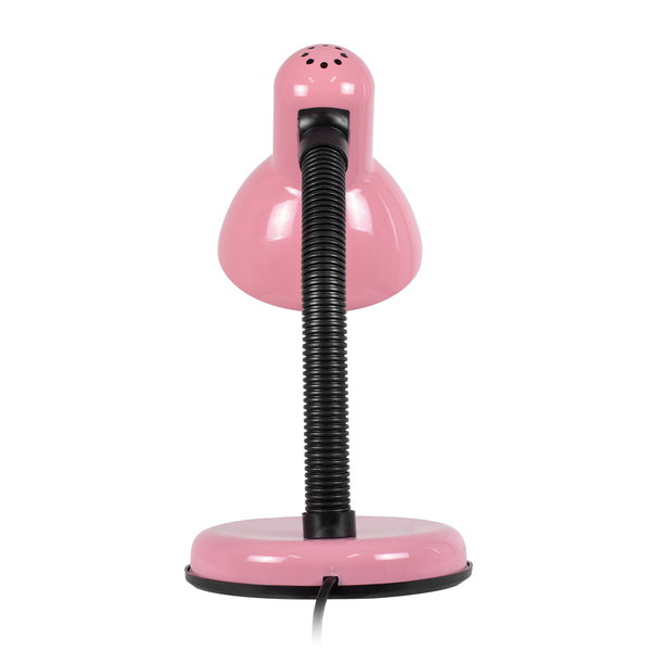 STUDENT PINK Moderne Büro-Tischlampe, Einzellicht, 1 x E27, Rosa mit Weiß-Metallic, mit Glocken-EIN/AUS-Schalter