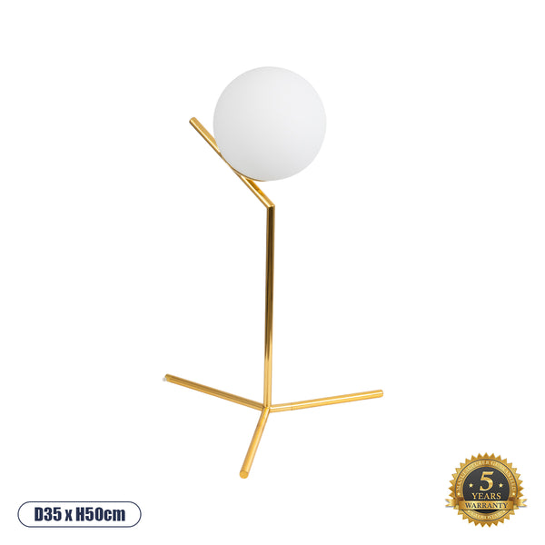 Elfis Gold 01551 Iluminare modernă de iluminare a mesei Porterif Single 1 X E27 Gold Metallic cu sticlă alb φ15 x y53cm