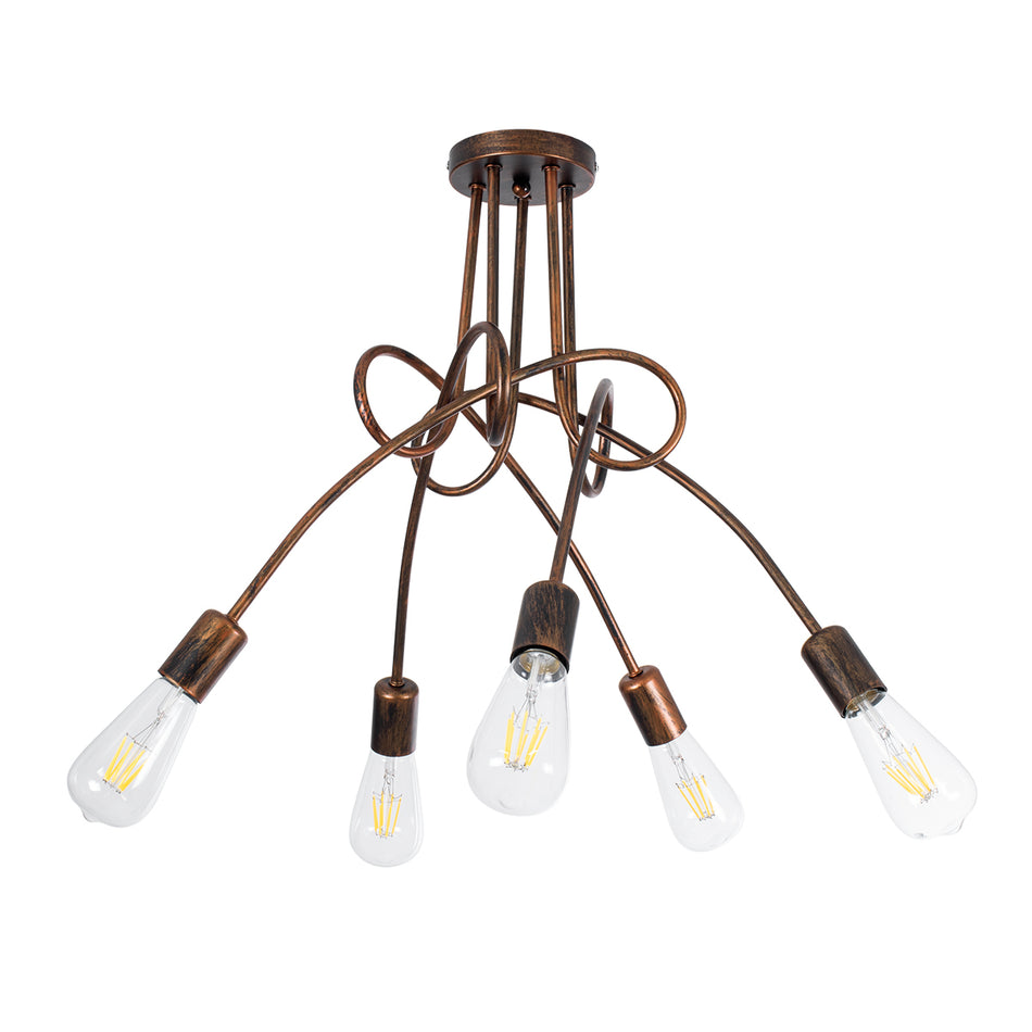 GLOBOSTAR® PAULELI 01564 Μοντέρνο Φωτιστικό Οροφής με Ντουί 5 x E27 AC 220-240V IP20 - Χάλκινο - Μ80 x Π80 x Υ40cm