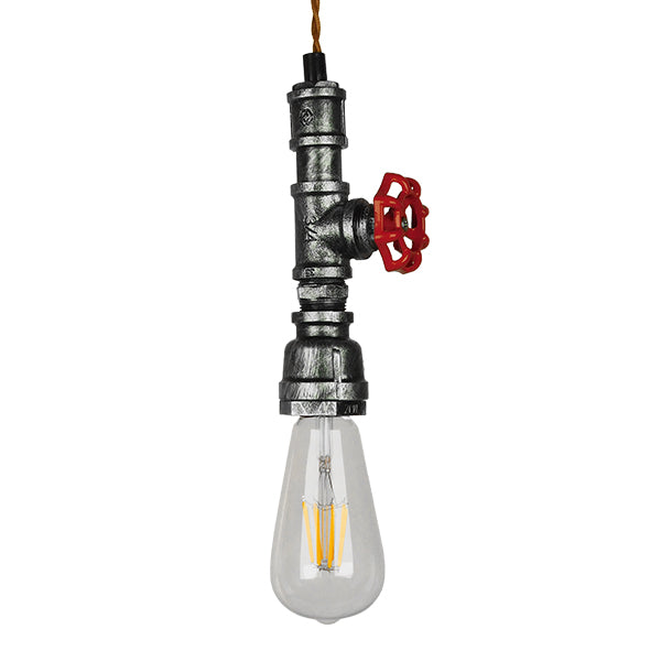 GLOBOSTAR® SPIGOT 01583 Vintage Κρεμαστό Φωτιστικό Οροφής με Ντουί 1 x E27 AC 220-240V IP20 - Ασημί & Κόκκινο - Μ5 x Π5 x Y20cm