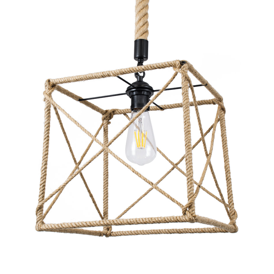 GLOBOSTAR® POLISHED 01616 Vintage Κρεμαστό Φωτιστικό Οροφής με Ντουί 1 x E27 AC 220-240V IP20 - Μαύρο & Μπεζ - Μ30 x Π30 x Υ30cm