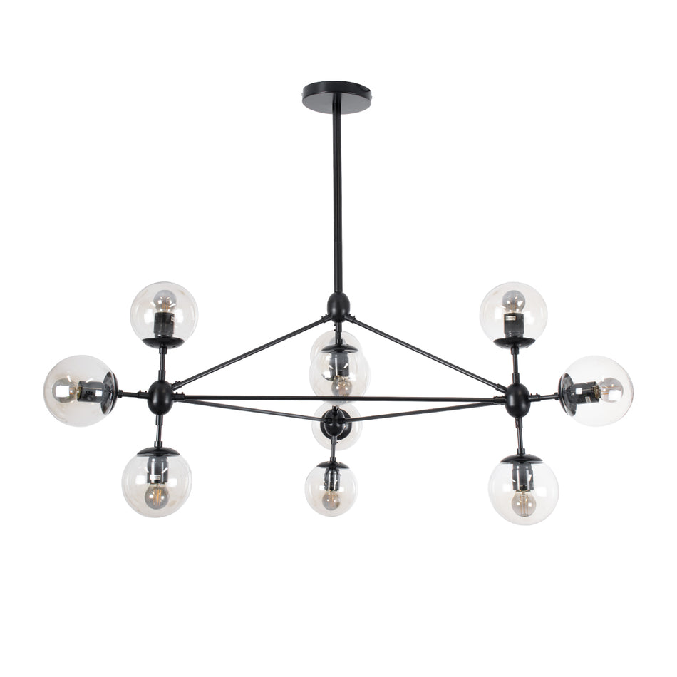 GLOBOSTAR® SENTINEL 01636 Μοντέρνο Φωτιστικό Οροφής με Ντουί 10 x E27 AC 220-240V IP20 - Μαύρο & Διάφανο - Μ105 x Π80 x Υ90cm