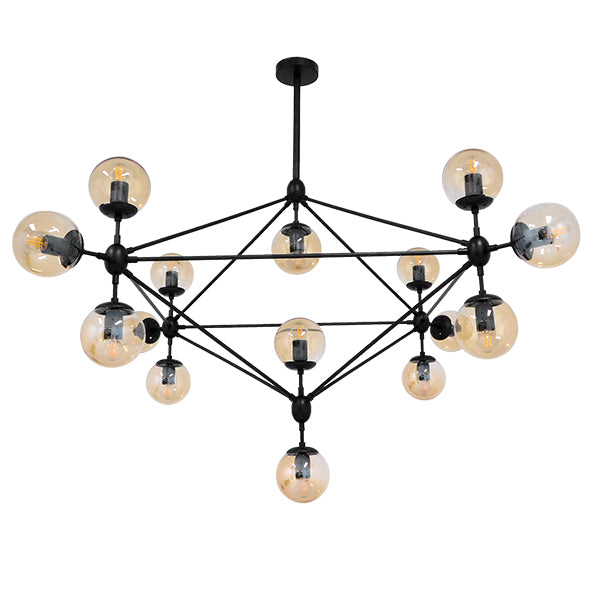 GLOBOSTAR® SENTINEL 01637 Μοντέρνο Φωτιστικό Οροφής με Ντουί 15 x E27 AC 220-240V IP20 - Μαύρο & Μελί - Μ150 x Π150 x Υ115cm