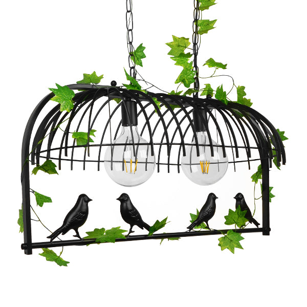 GLOBOSTAR® NEST 01643 Vintage Κρεμαστό Φωτιστικό Οροφής με Ντουί 2 x E27 AC 220-240V IP20 - Μαύρο & Πράσινο - Μ76 x Π36 x Y37cm