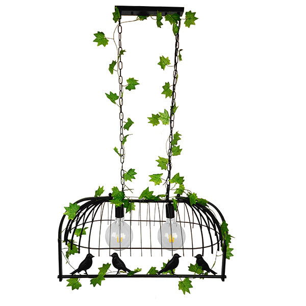 GLOBOSTAR® NEST 01643 Vintage Κρεμαστό Φωτιστικό Οροφής με Ντουί 2 x E27 AC 220-240V IP20 - Μαύρο & Πράσινο - Μ76 x Π36 x Y37cm