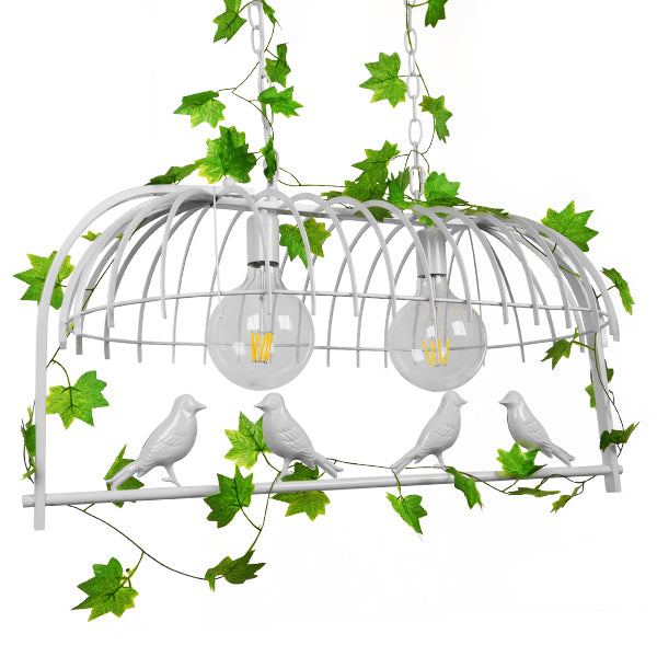 GLOBOSTAR® NEST 01644 Vintage Κρεμαστό Φωτιστικό Οροφής με Ντουί 2 x E27 AC 220-240V IP20 - Λευκό & Πράσινο - Μ73.6 x Π37.5 x Y38cm