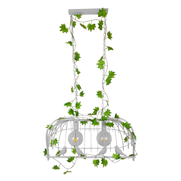 GLOBOSTAR® NEST 01644 Vintage Κρεμαστό Φωτιστικό Οροφής με Ντουί 2 x E27 AC 220-240V IP20 - Λευκό & Πράσινο - Μ73.6 x Π37.5 x Y38cm