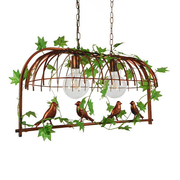 GLOBOSTAR® NEST 01645 Vintage Κρεμαστό Φωτιστικό Οροφής με Ντουί 2 x E27 AC 220-240V IP20 - Χάλκινο & Πράσινο - Μ76 x Π36 x Y37cm