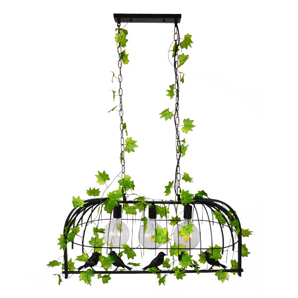 GLOBOSTAR® NEST 01646 Vintage Κρεμαστό Φωτιστικό Οροφής με Ντουί 3 x E27 AC 220-240V IP20 - Μαύρο & Πράσινο - Μ86 x Π38 x Y37cm