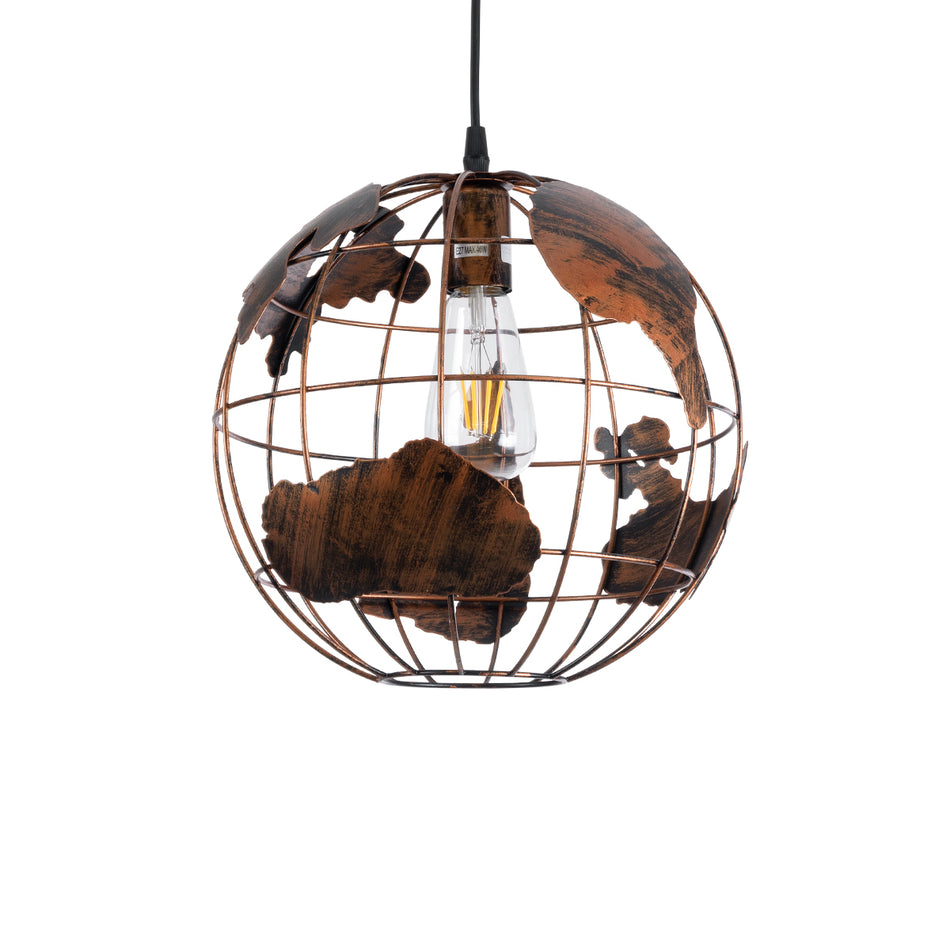 EARTH 01662 Vintage Κρεμαστό Φωτιστικό Οροφής με Ντουί 1 x E27  IP20 - Χάλκινο - Μ30 x Π30 x Y30cm