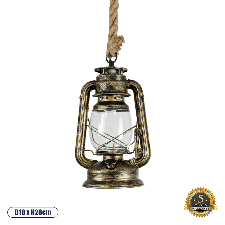 GLOBOSTAR® BARBAROSSA 01705 Vintage Κρεμαστό Φωτιστικό Οροφής με Ντουί 1 x E27 AC 220-240V IP20 - Μπρούτζινο - Μ18 x Π18 x Υ28cm